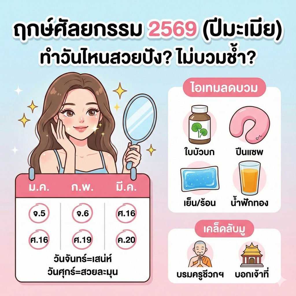 เปิดฤกษ์ศัลยกรรม "ทำหน้าใหม่" ปี 2569 (ปีมะเมีย) ครบทั้ง 12 เดือน! ทำวันไหนสวยปัง (เช็กวันดีรายเดือน)