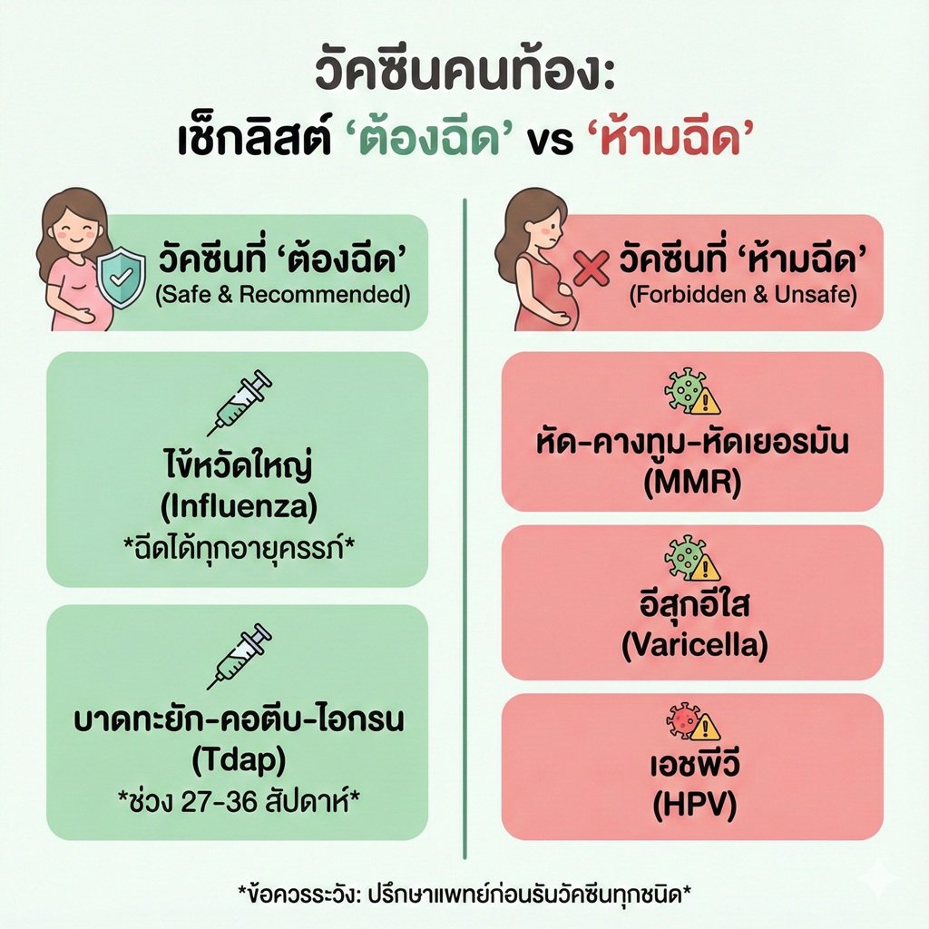 วัคซีนคนท้อง: รวมรายชื่อวัคซีนที่ "ต้องฉีด" และ "ห้ามฉีด" เด็ดขาด! เพื่อความปลอดภัยของแม่และลูก