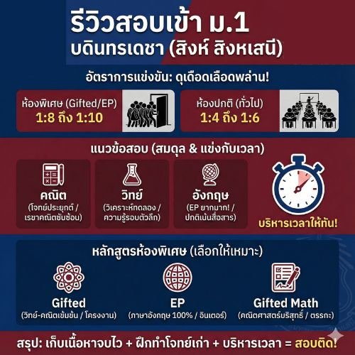 อยากเป็น "ลูกบดินทร" ต้องรู้! รีวิวสอบเข้า ม.1 "บดินทรเดชา (สิงห์ สิงหเสนี)" สอบยากแค่ไหน? มีห้องอะไรบ้าง? (ฉบับเจาะลึก)