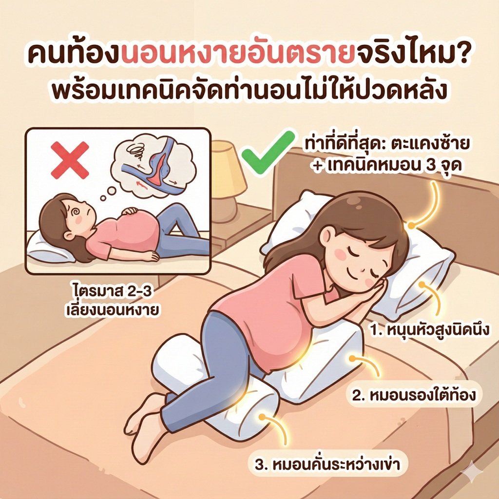 ท่านอนคนท้องที่ปลอดภัย: นอนหงายอันตรายจริงไหม? จัดระเบียบร่างกายยังไงไม่ให้ปวดหลัง (ฉบับอัปเดต 2026)