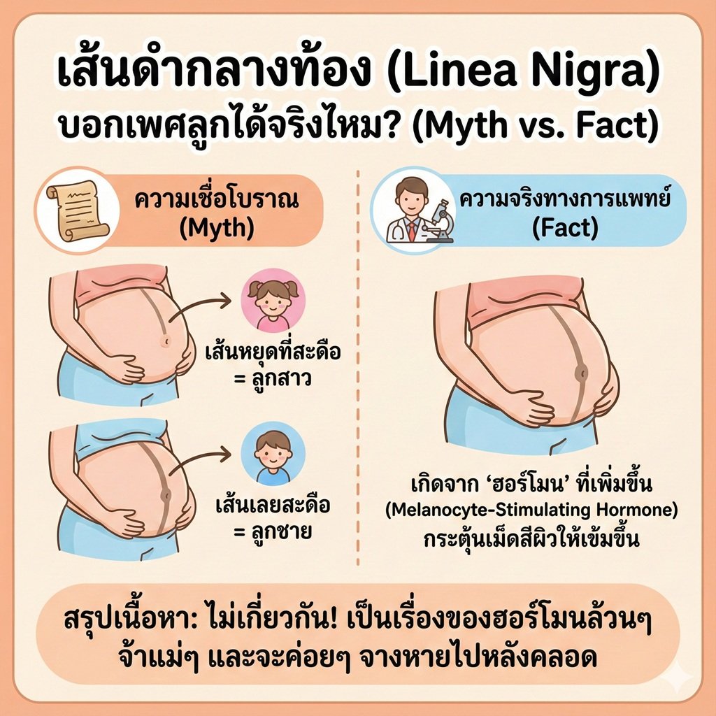 เส้นดำกลางท้อง (Linea Nigra) บอกเพศลูกได้จริงไหม? หรือแค่เรื่องบังเอิญ? (ไขความลับฉบับแม่ท้อง)