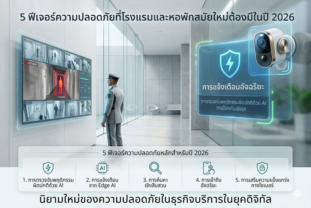 5 ฟีเจอร์กล้อง AI ปี 2026 ที่โรงแรมและหอพักสมัยใหม่ต้องมี