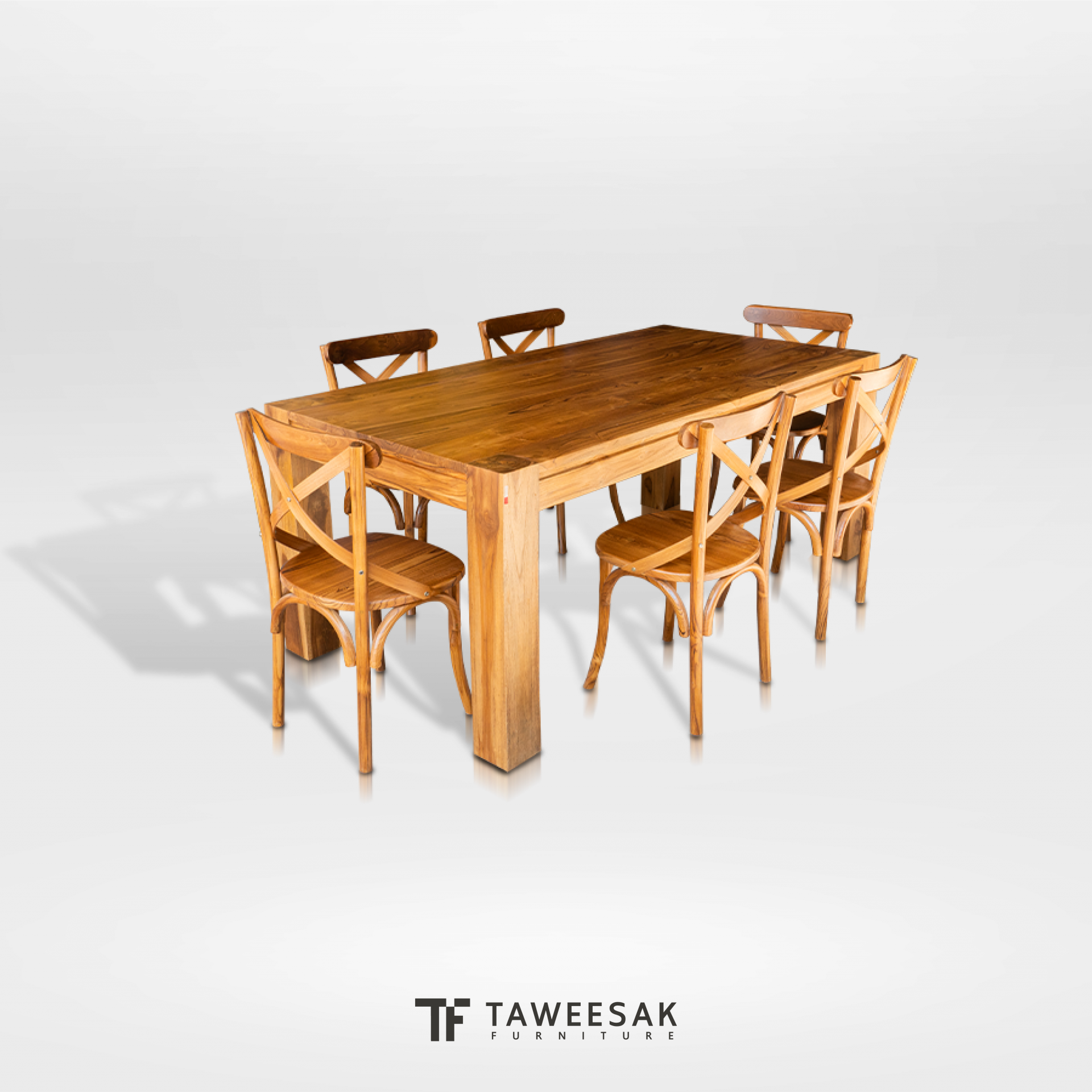 ชุดโต๊ะอาหารไม้สักสไตล์โมเดิร์น DS070