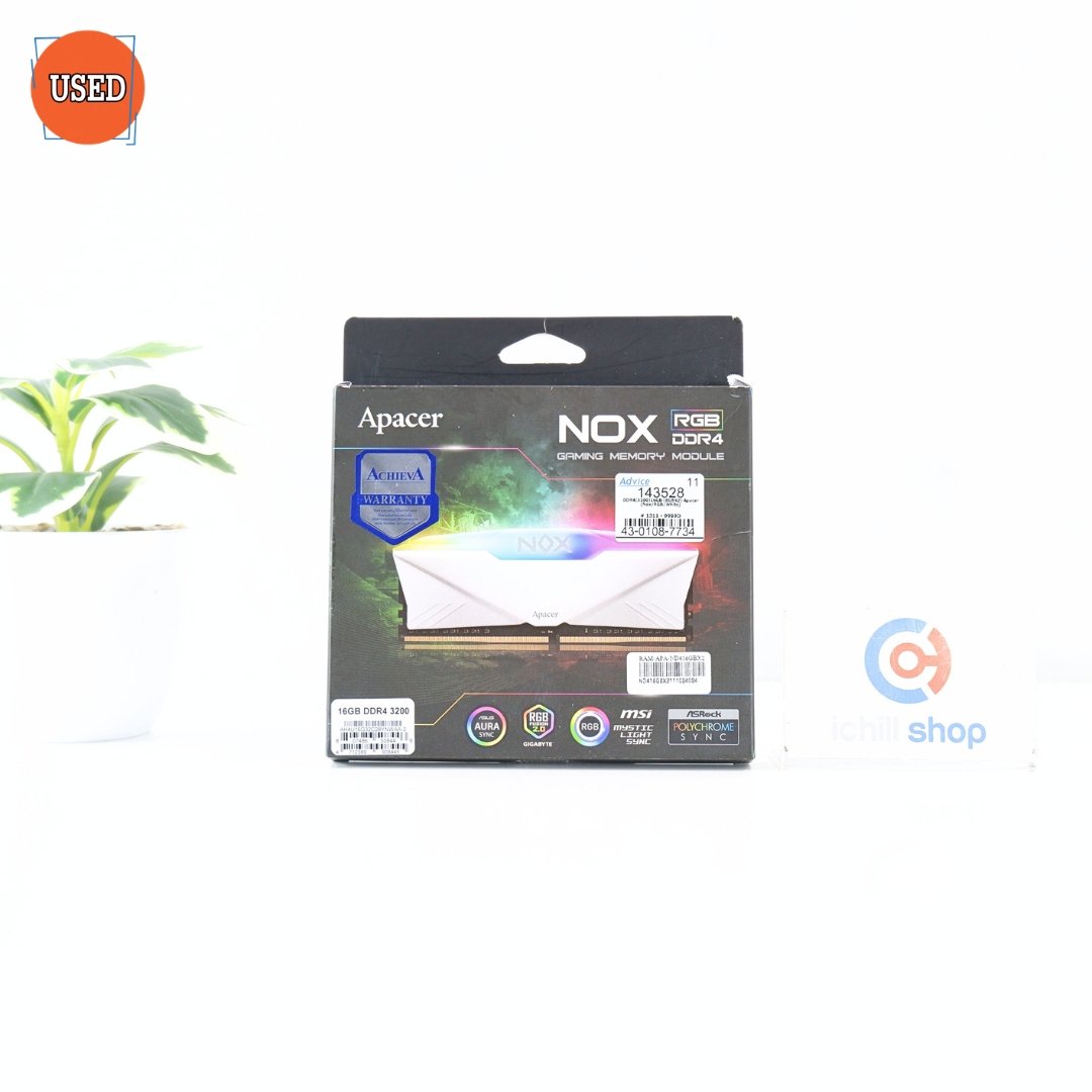 RAM (แรม) APACER NOX RGB DDR4 16GB (8GBX2) 3200MHz (WHITE) (ของใหม่) P17221