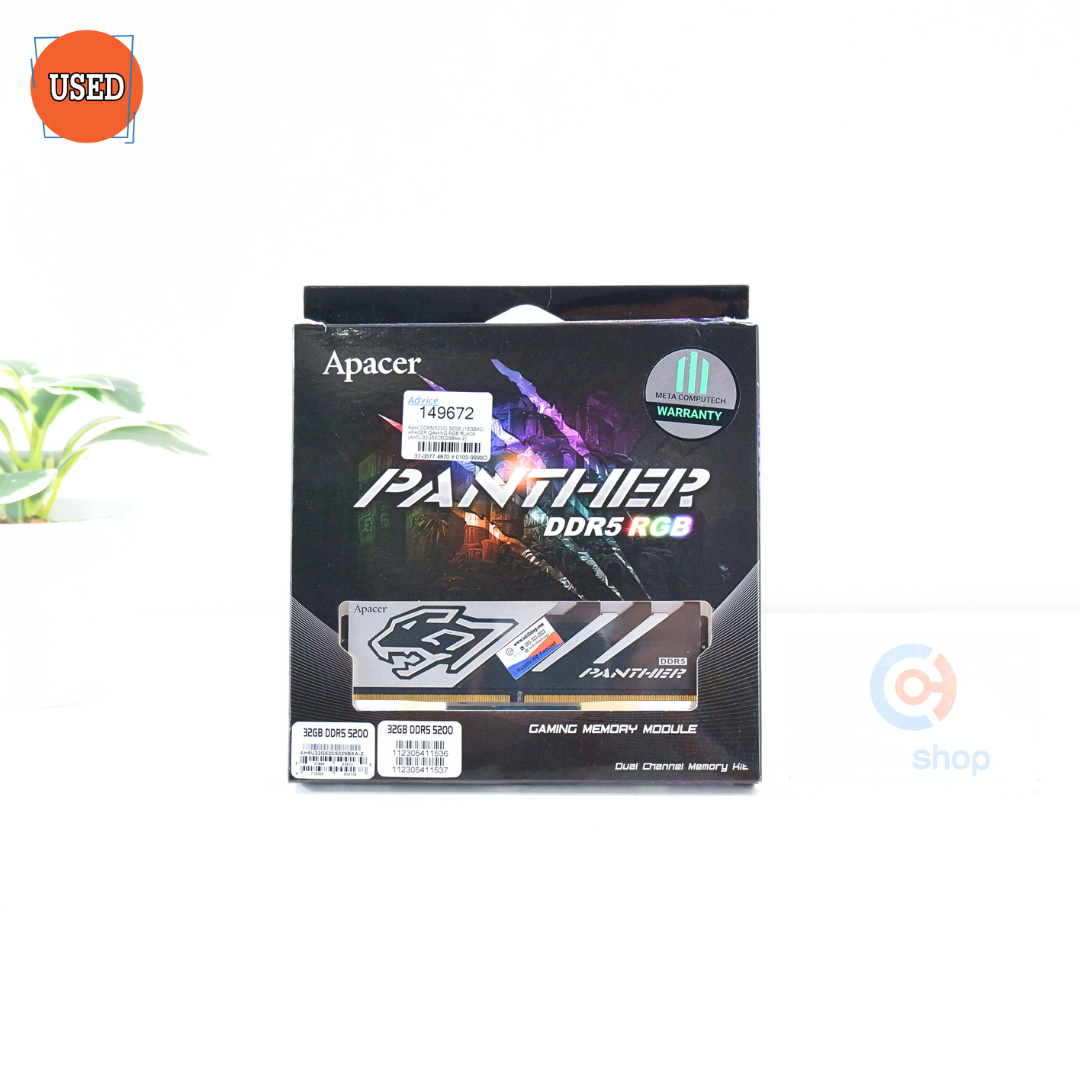 RAM (แรม) APACER PANTHER RGB DDR5 32GB (16GBX2) 5200MHz (BLACK-SILVER) P16771