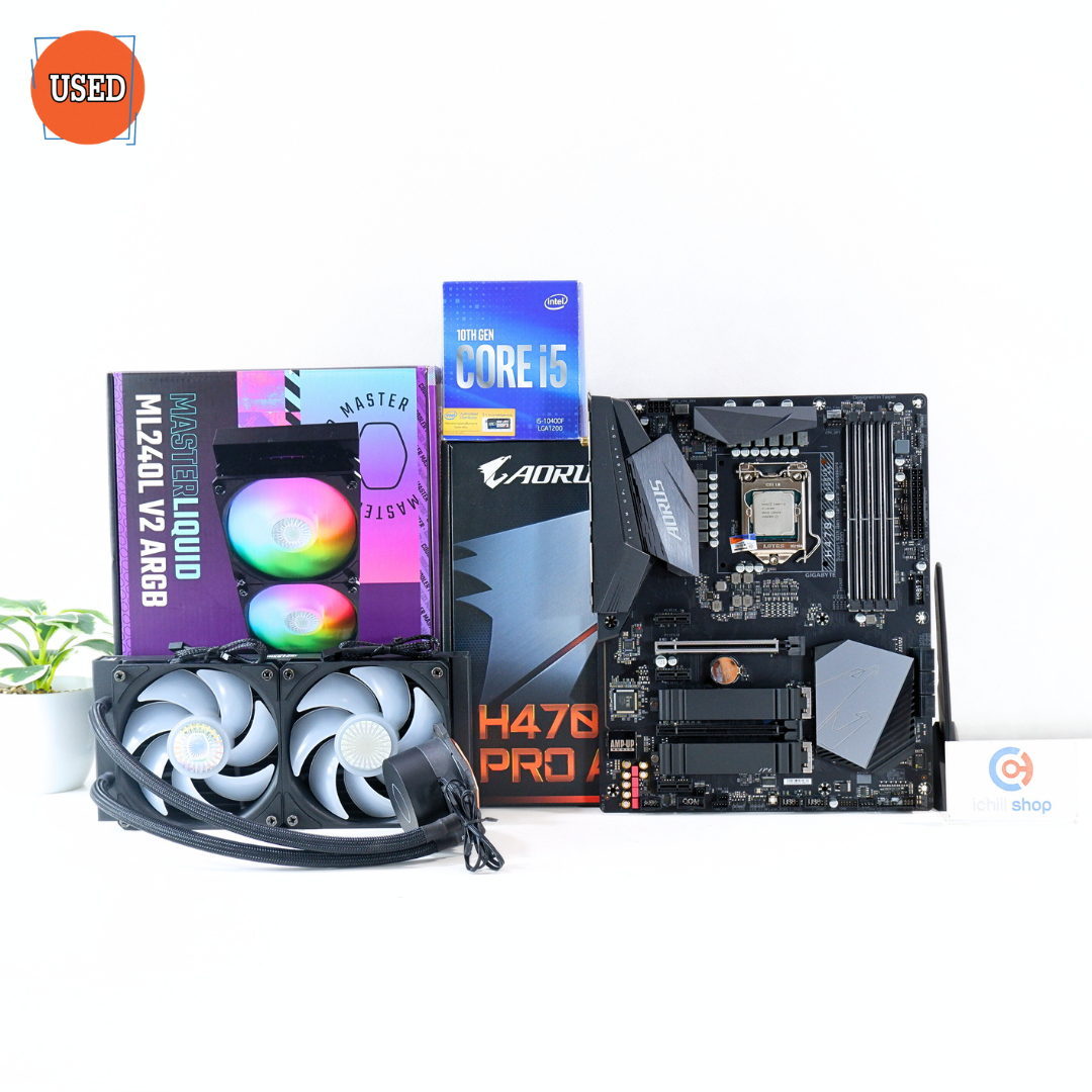 ชุดซีพียูเมนบอร์ดพร้อมชุดน้ำ CPU: I5-10400F+MB: GIGABYTE H470 AORUS PRO AX+LC: COOLER MASTER ML240L ARGB V2 P16549