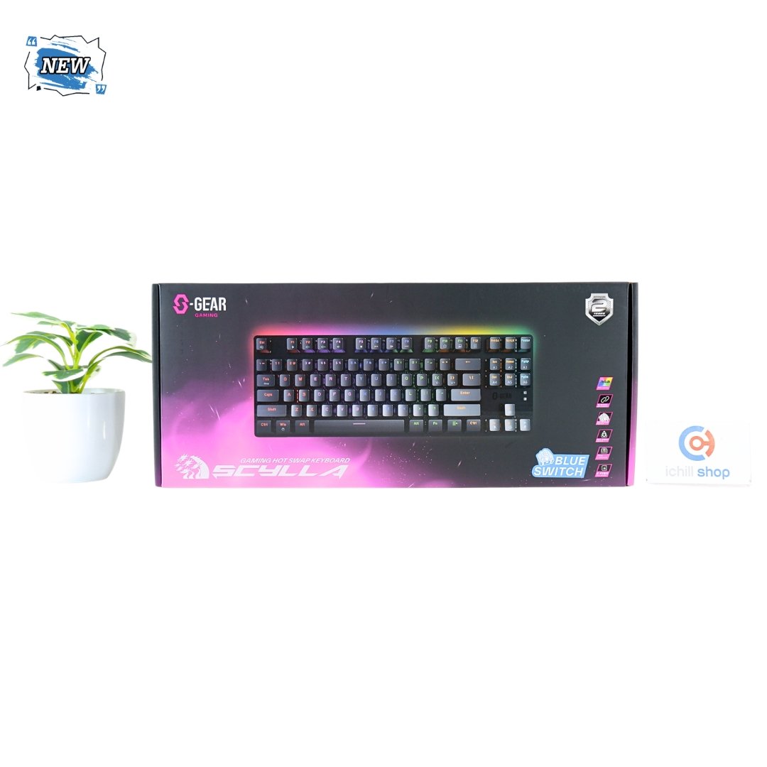WIRELESS KEYBOARD (คีย์บอร์ดไร้สาย) S-GEAR SCYLLA RGB LED (BLACK) (GATERON BLUE SWITCH) (ของใหม่) P17333