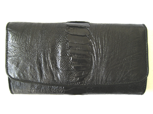Genuine Leg Ostrich Leather Clutch Wallet in Black Ostrich Skin  #OSW622W