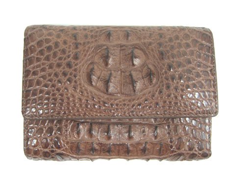 Ladies Hornback Crocodile Leather Mini Tri-fold Wallet in Dark Brown Crocodile Skin  #CRM462W-02
