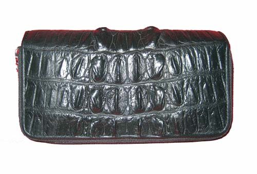 Ladies Tail Crocodile Leather Wallet Purse in Black Crocodile Skin  #CRM465W-04