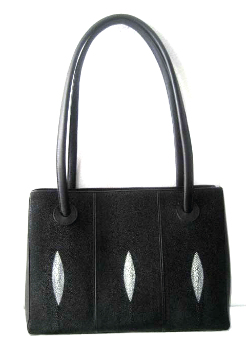 Genuine Stingray Leather Handbag in Black Stingray Skin  #STW1007H