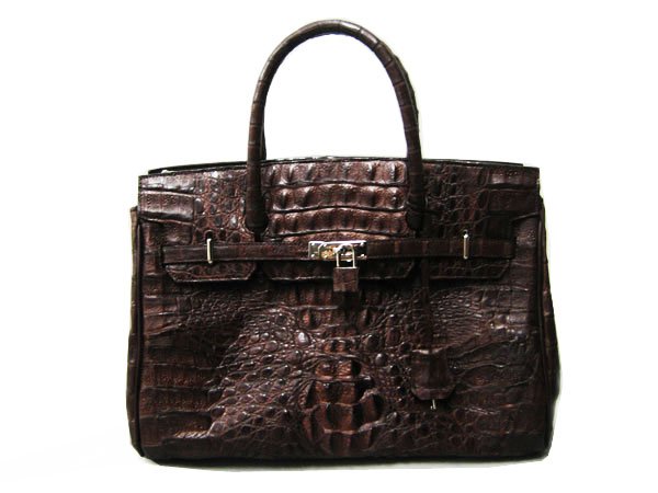 Genuine Hornback Alligator Crocodile Handbag in Dark Brown Crocodile Leather #CRW303H-BR
