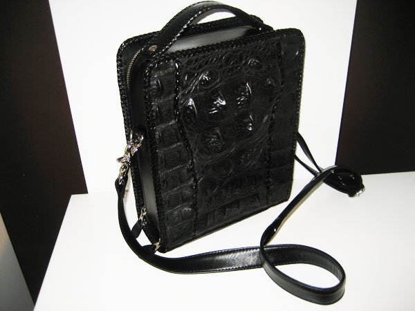 Genuine BIG Bone back Handbag/Shoulder bag in Black Crocodile Leather #CRW308H-BL