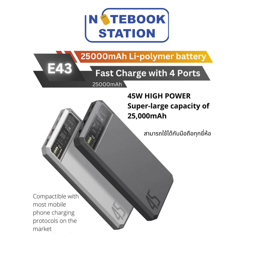 Eloop Powerbank E43 (25,000 mAh) Fast Charge QC3.0 PD 45W ราคา 1,250.