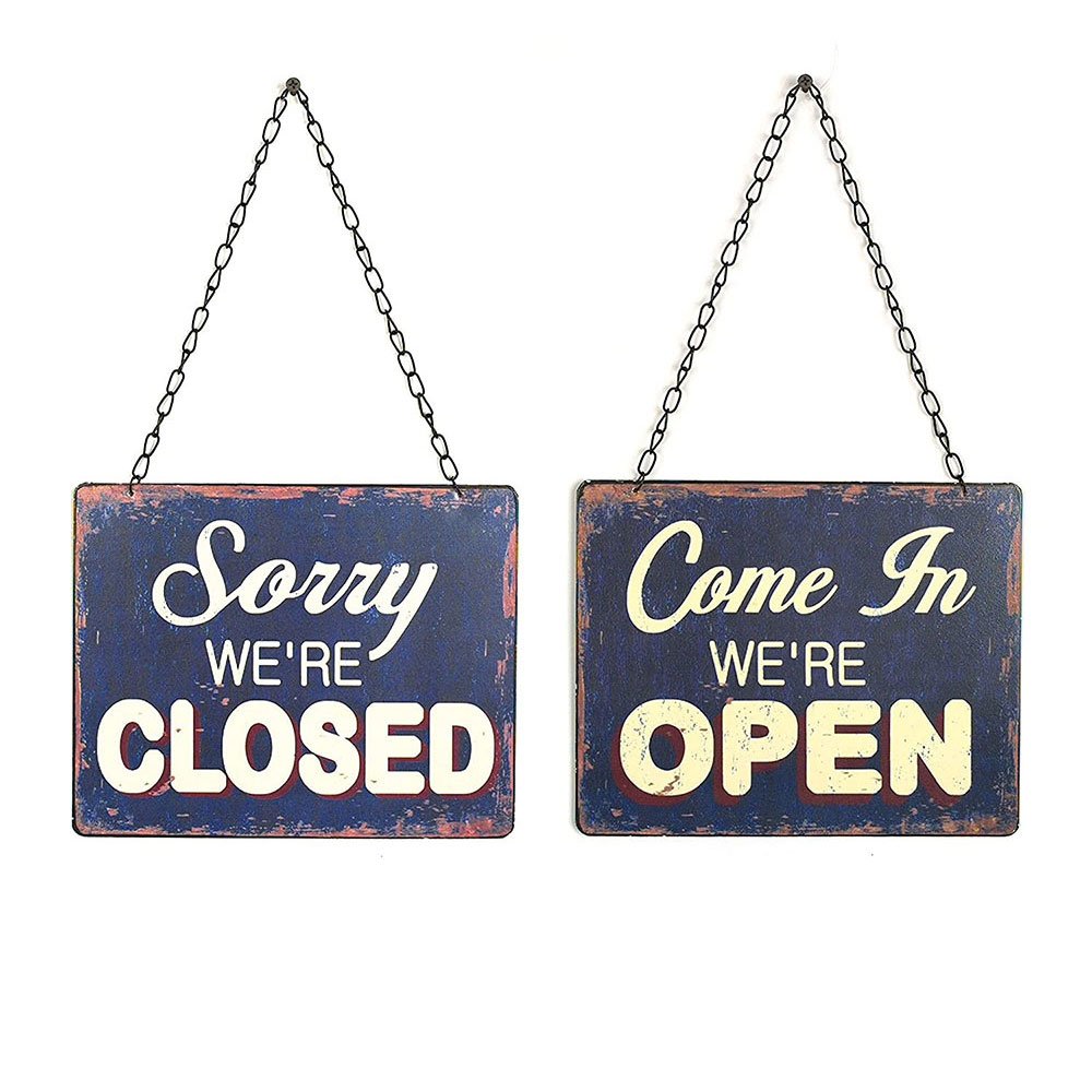 Blue Tin Open & Closed Sign