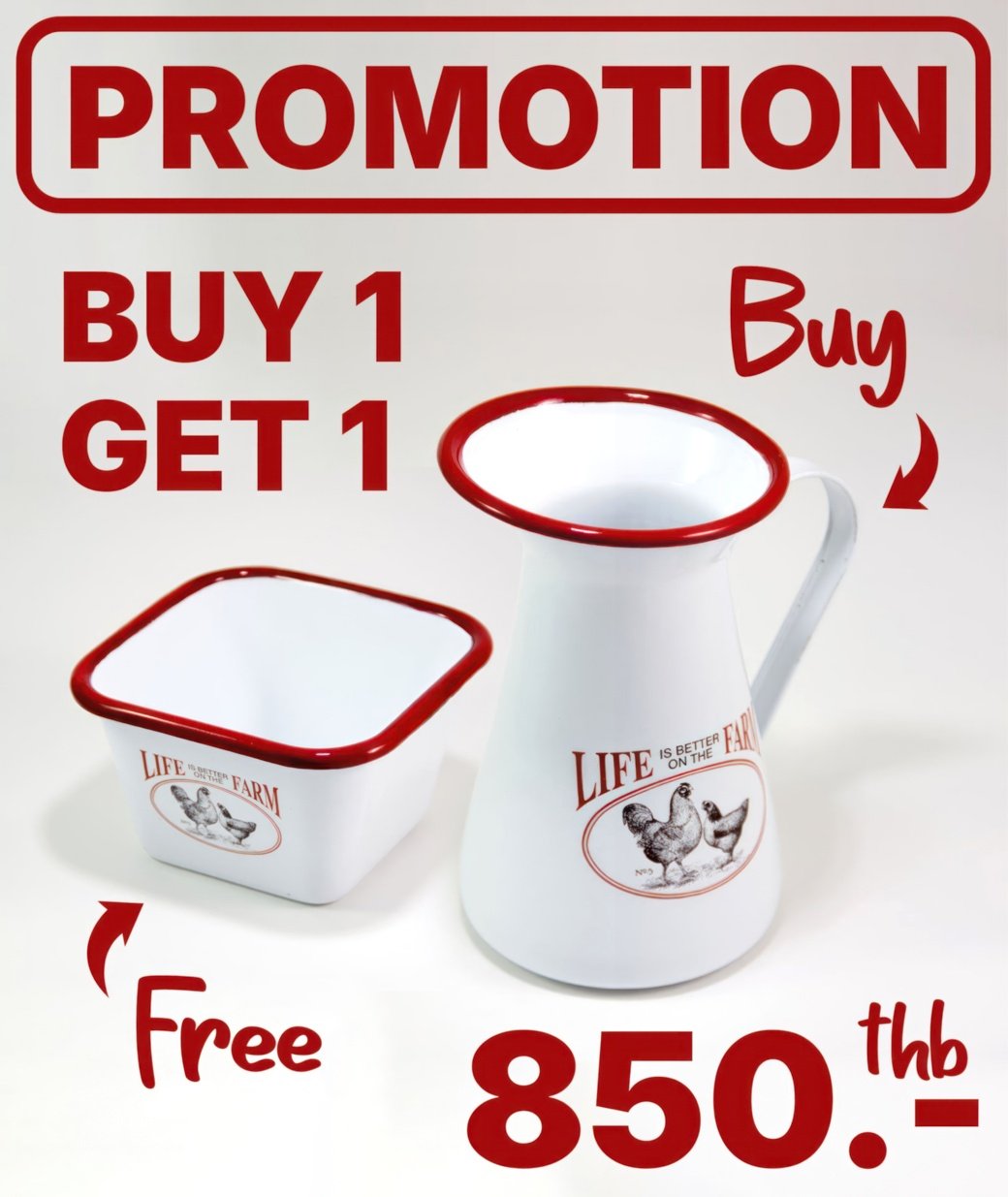 Buy 1 Get 1 Free!! Vintage Enamel Jug + Square Bowl