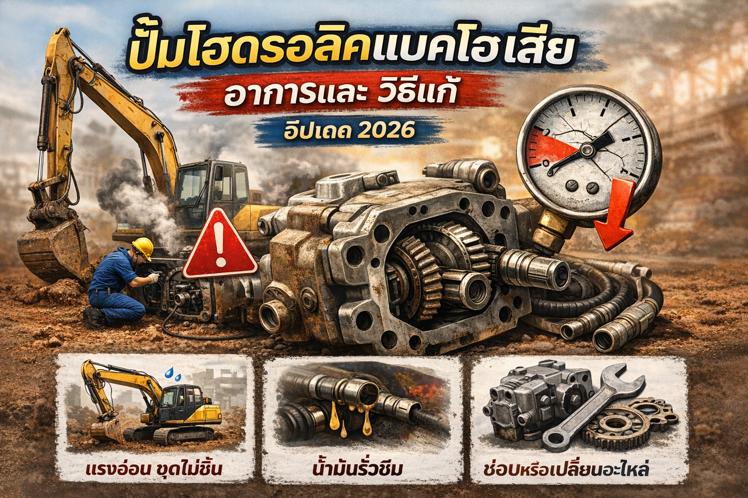 ปั๊มไฮดรอลิคแบคโฮเสีย อาการ + วิธีแก้ (อัปเดต 2026)