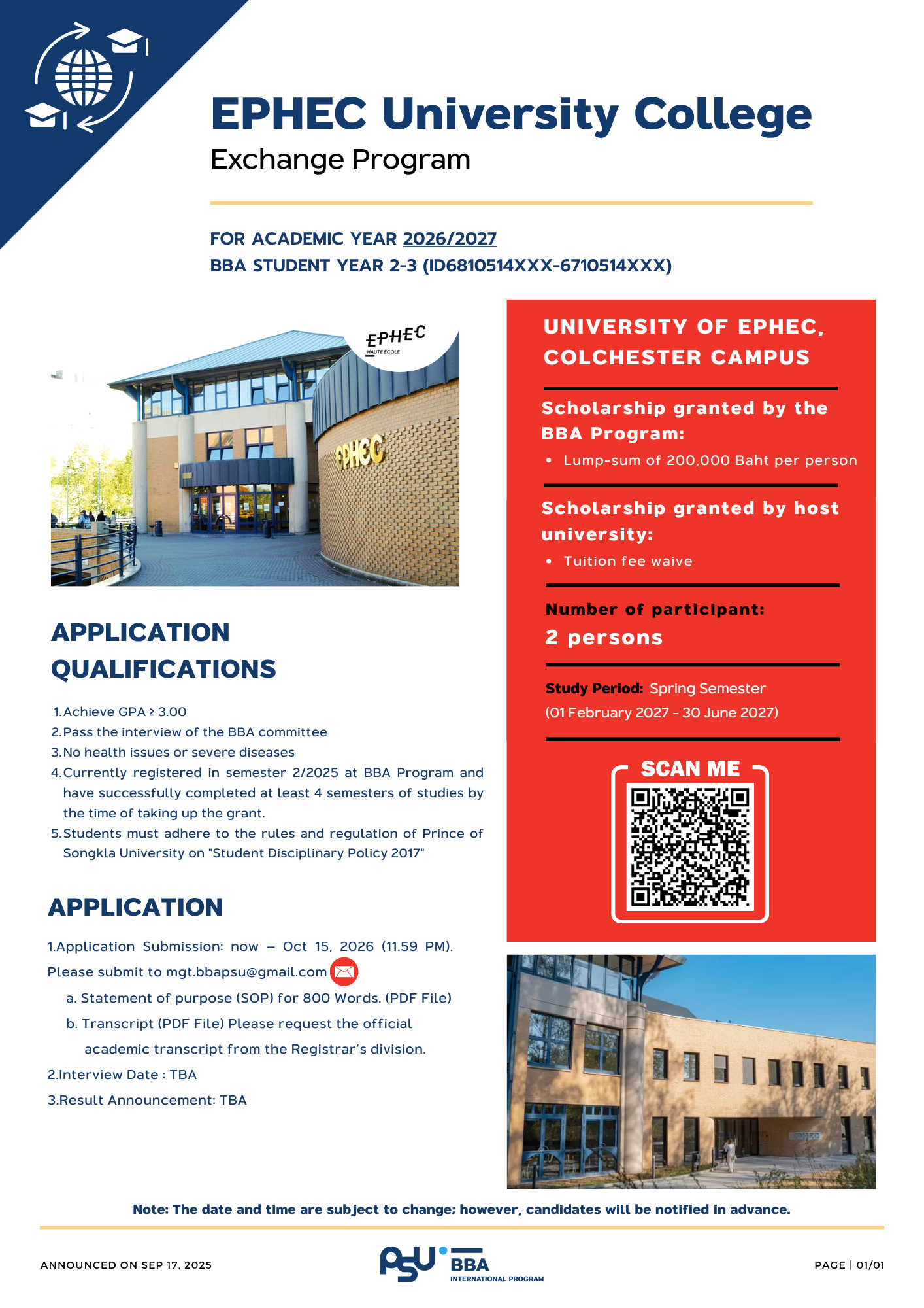 EPHEC University College (Exchange Program) - Spring Term 2026/2027