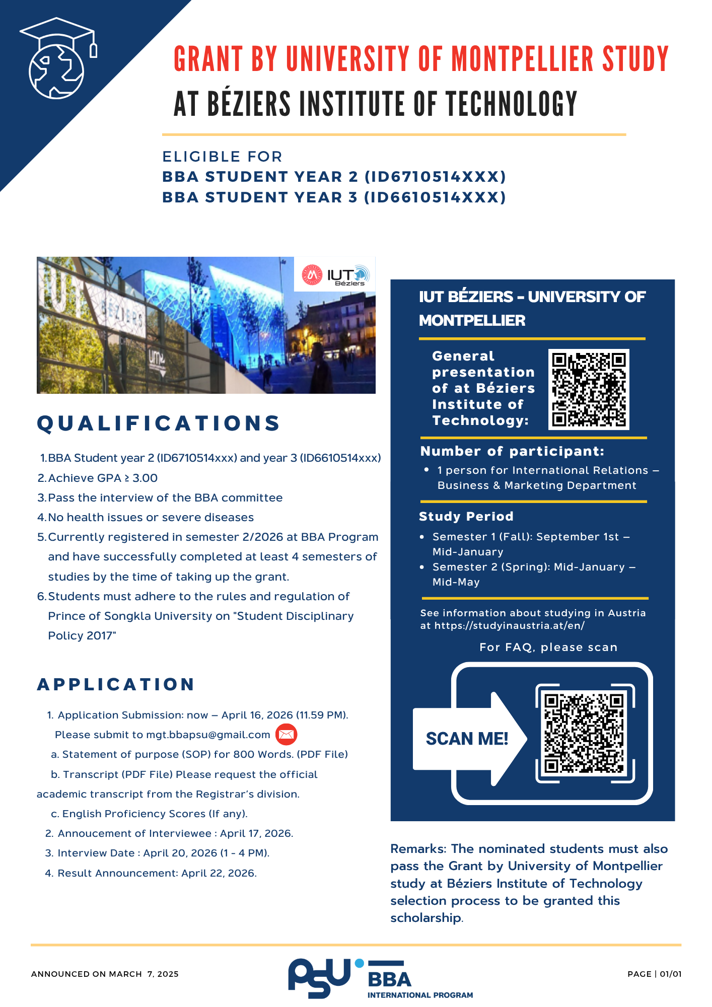 Grant by University of Montpellier study - 2026