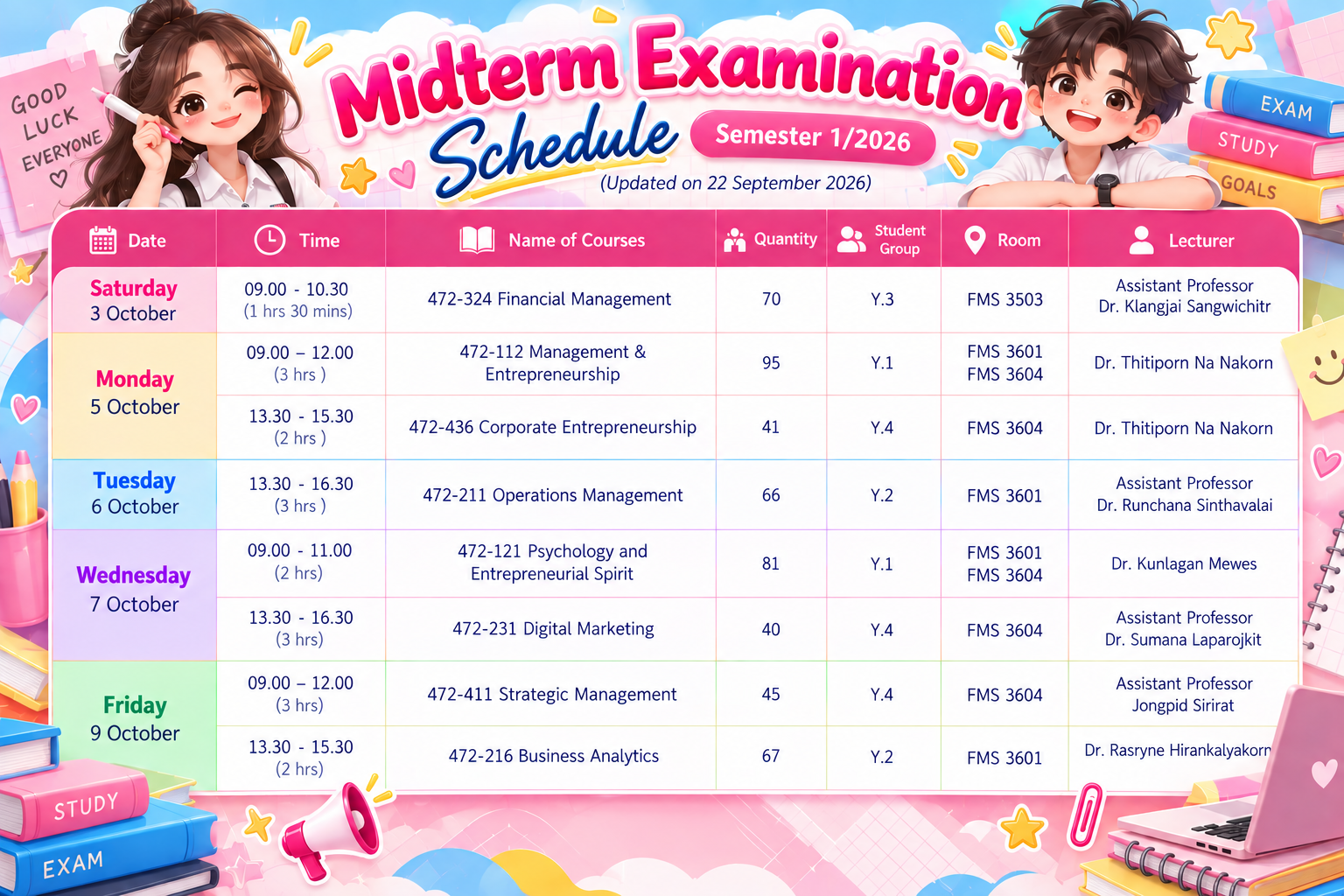 Midterm Examination Schedule 1/2569 (1/2026)