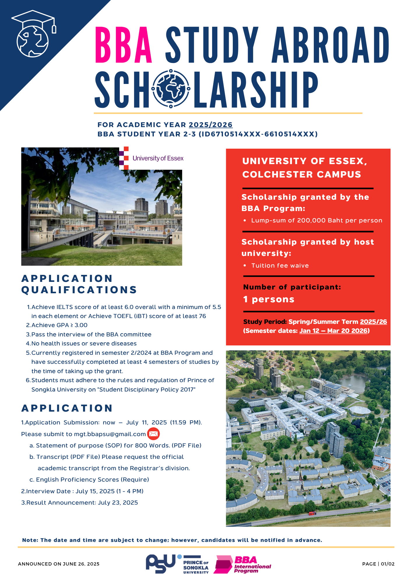 BBA Study Abroad Scholarship - Spring/Summer Term 2025/2026