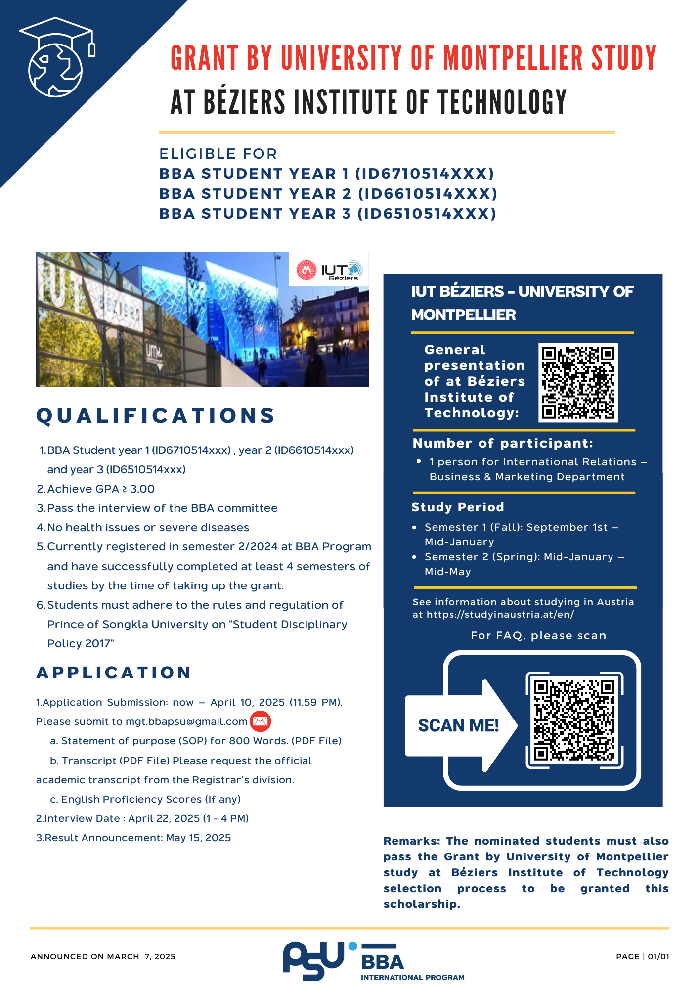 Grant by University of Montpellier study