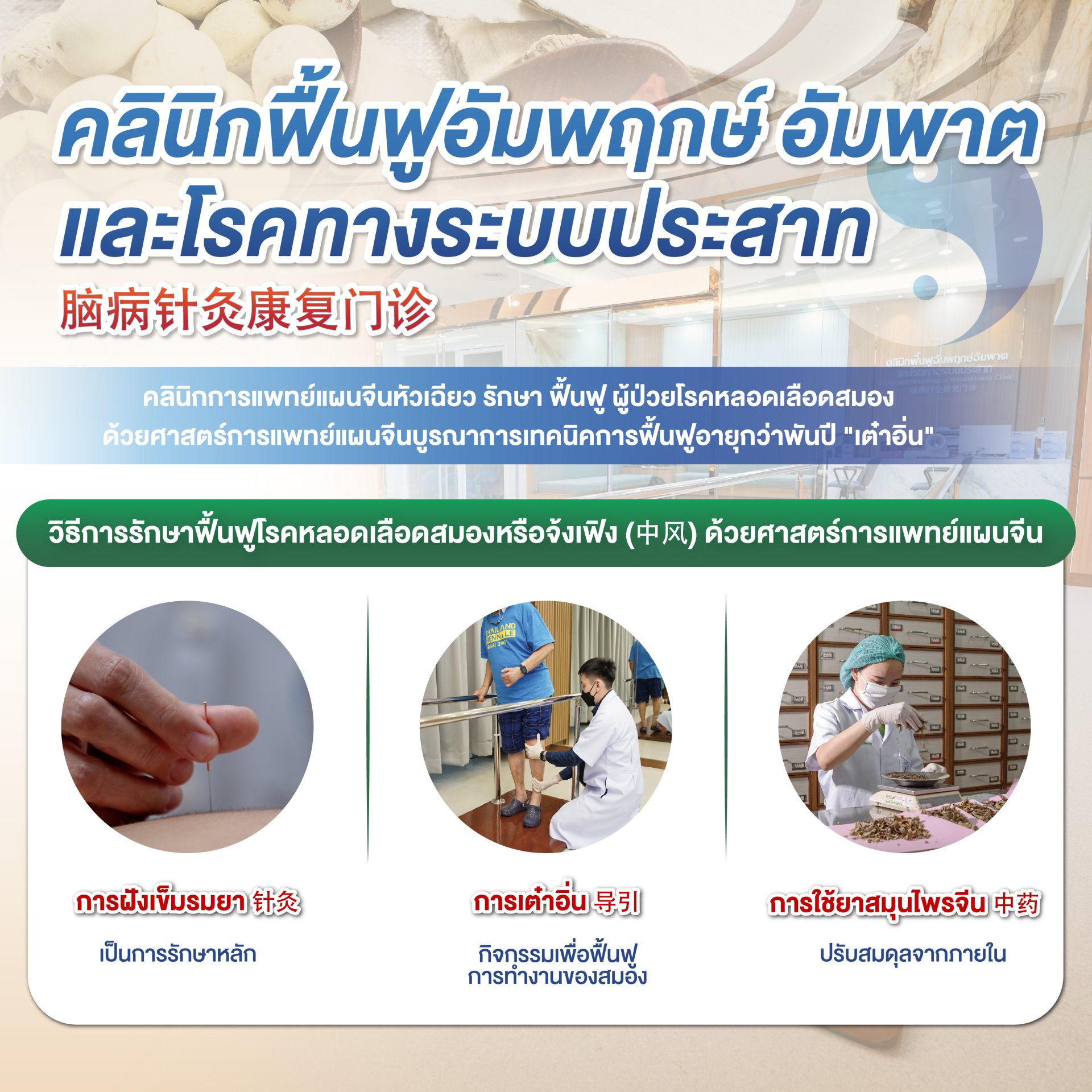 คลินิกฟื้นฟูอัมพฤกษ์อัมพาตและโรคทางระบบประสาท ด้วยศาสตร์การแพทย์แผนจีน คลินิกการแพทย์แผนจีนหัวเฉียว คลินิกฟื้นฟูอัมพฤกษ์อัมพาตและโรคทางระบบประสาท ด้วยศาสตร์การแพทย์แผนจีน คลินิกการแพทย์แผนจีนหัวเฉียว