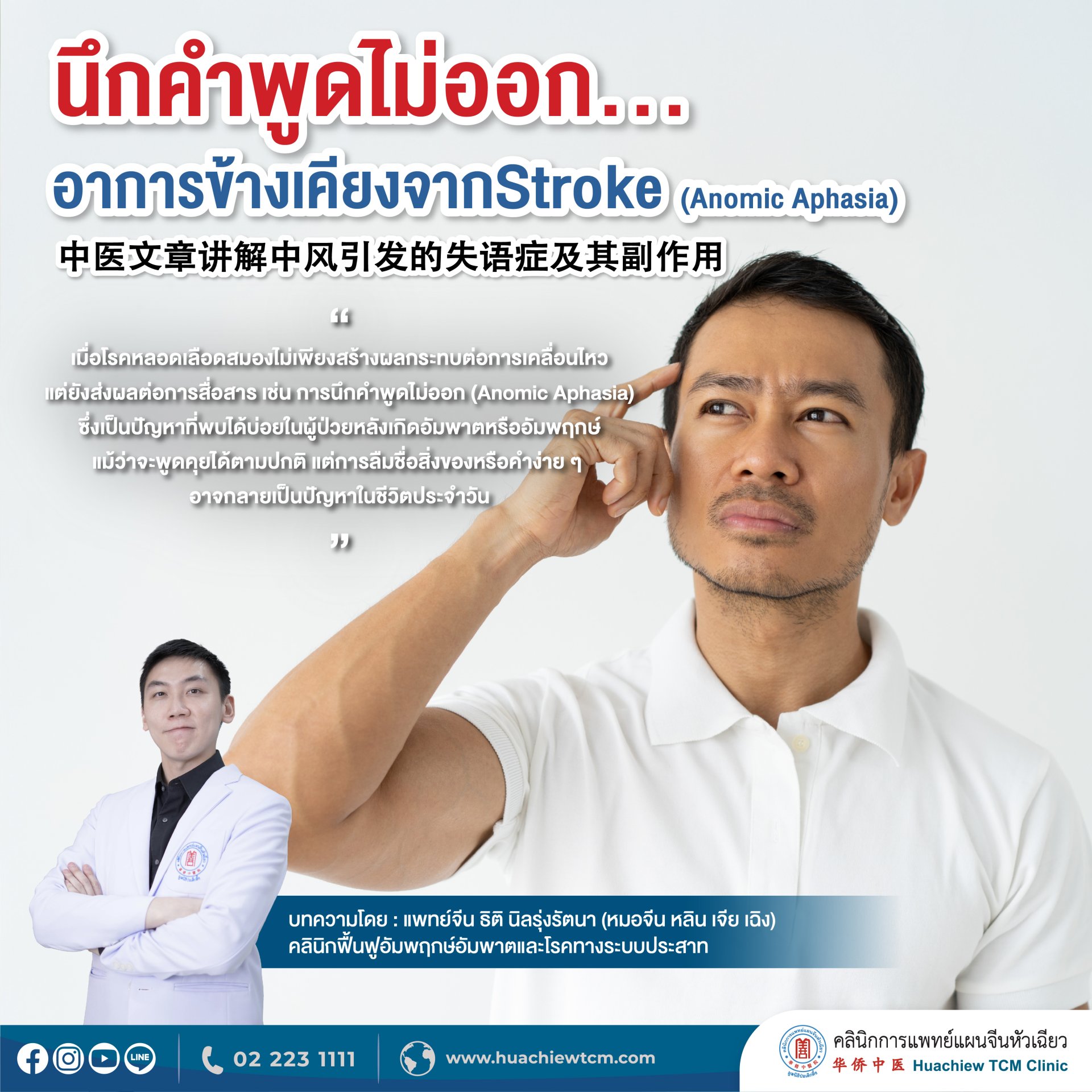 นึกคำพูดไม่ออก อาการข้างเคียงจากSTROKE : ความบกพร่องในการนึกคำพูด (Anomic Aphasia)