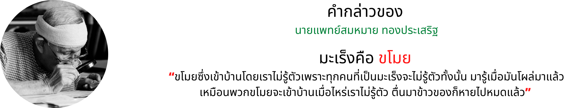 หมอสมหมาย กล่าว มะเร็ง คือ ขโมย