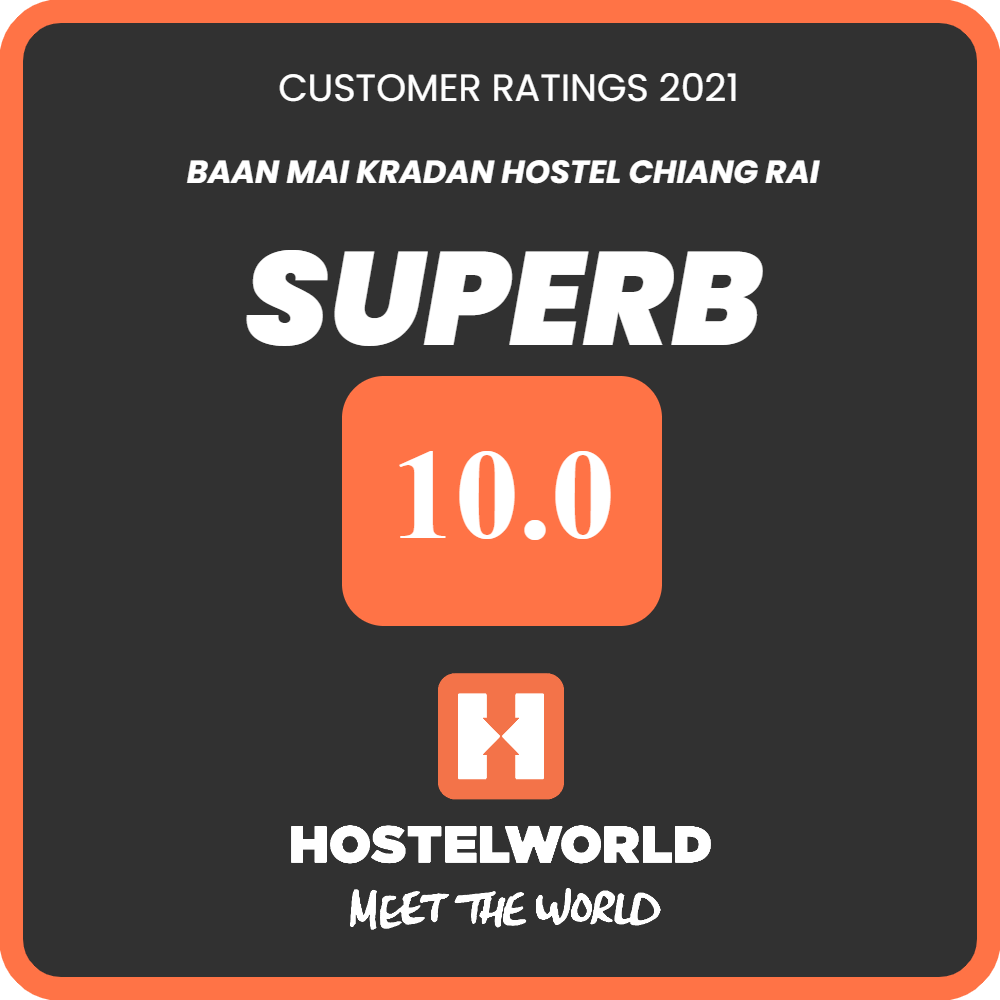 รางวัลประจำปี 10 คะแนนเต็ม จากการรีวิวของลูกค้าในปี 2564 โดย Hostelworld รางวัลประจำปี 10 คะแนนเต็ม จากการรีวิวของลูกค้าในปี 2564 โดย Hostelworld