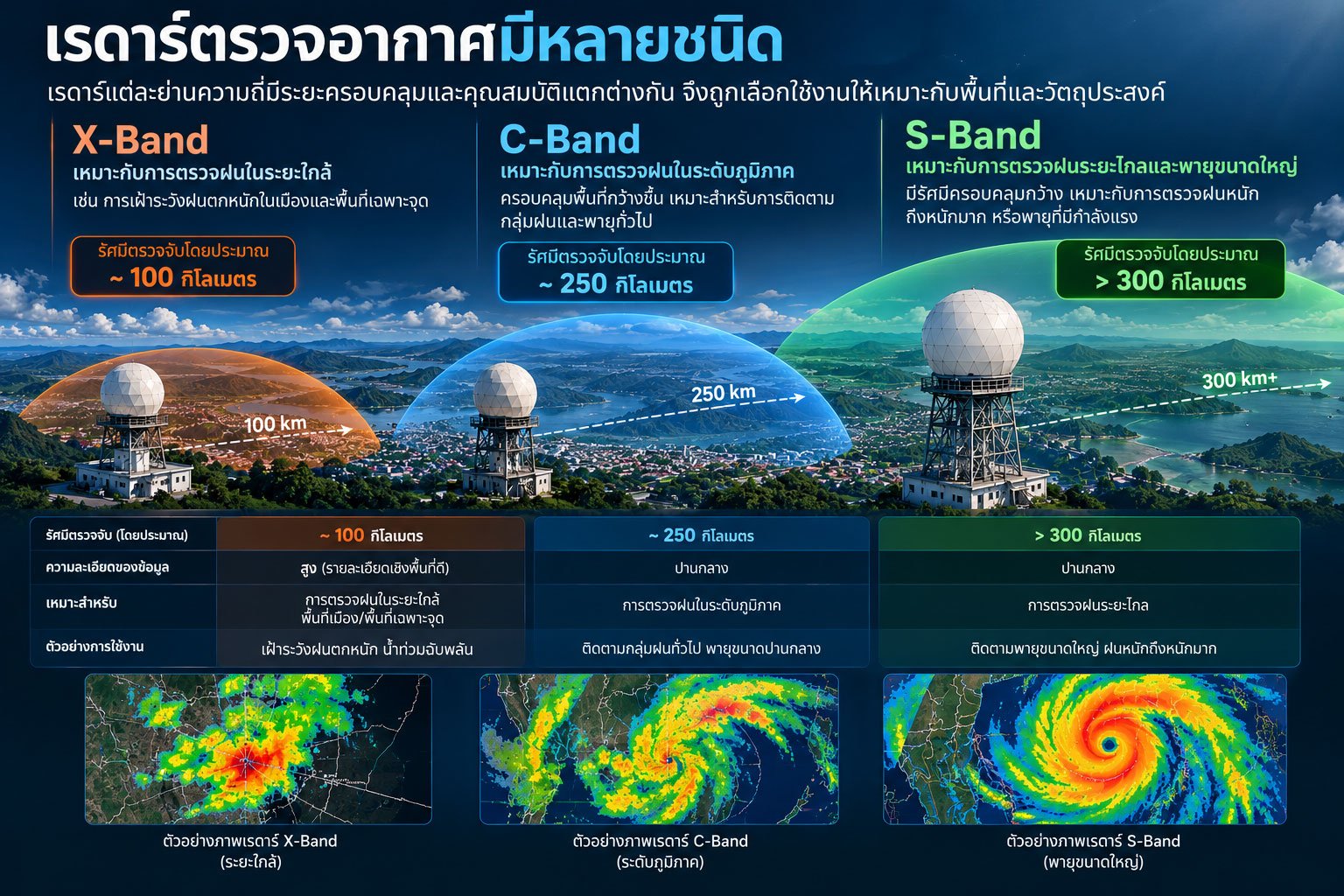 เปรียบเทียบเรดาร์ตรวจอากาศ X-band C-band และ S-band