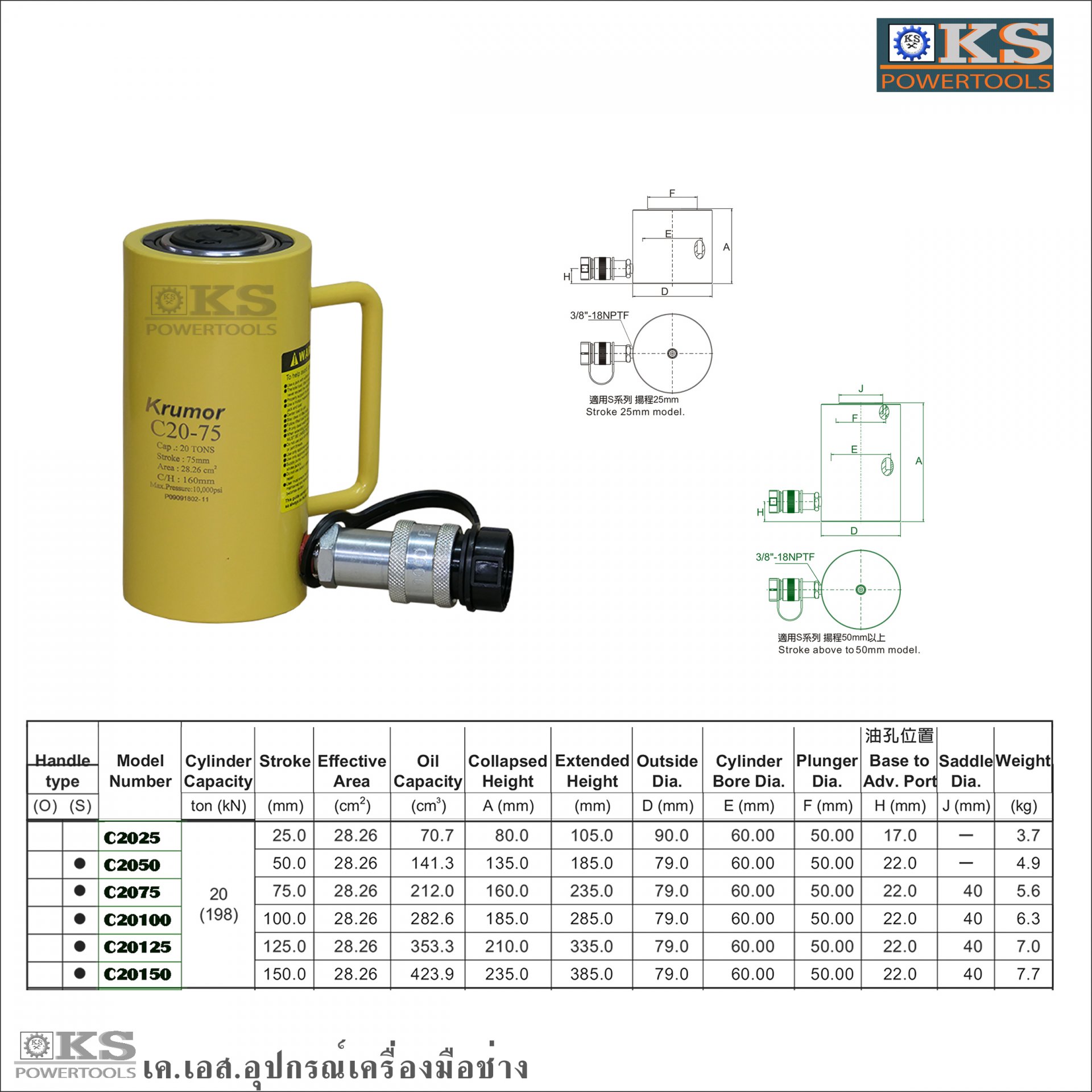 กระบอกไฮดรอลิค20ตันKRUMORC