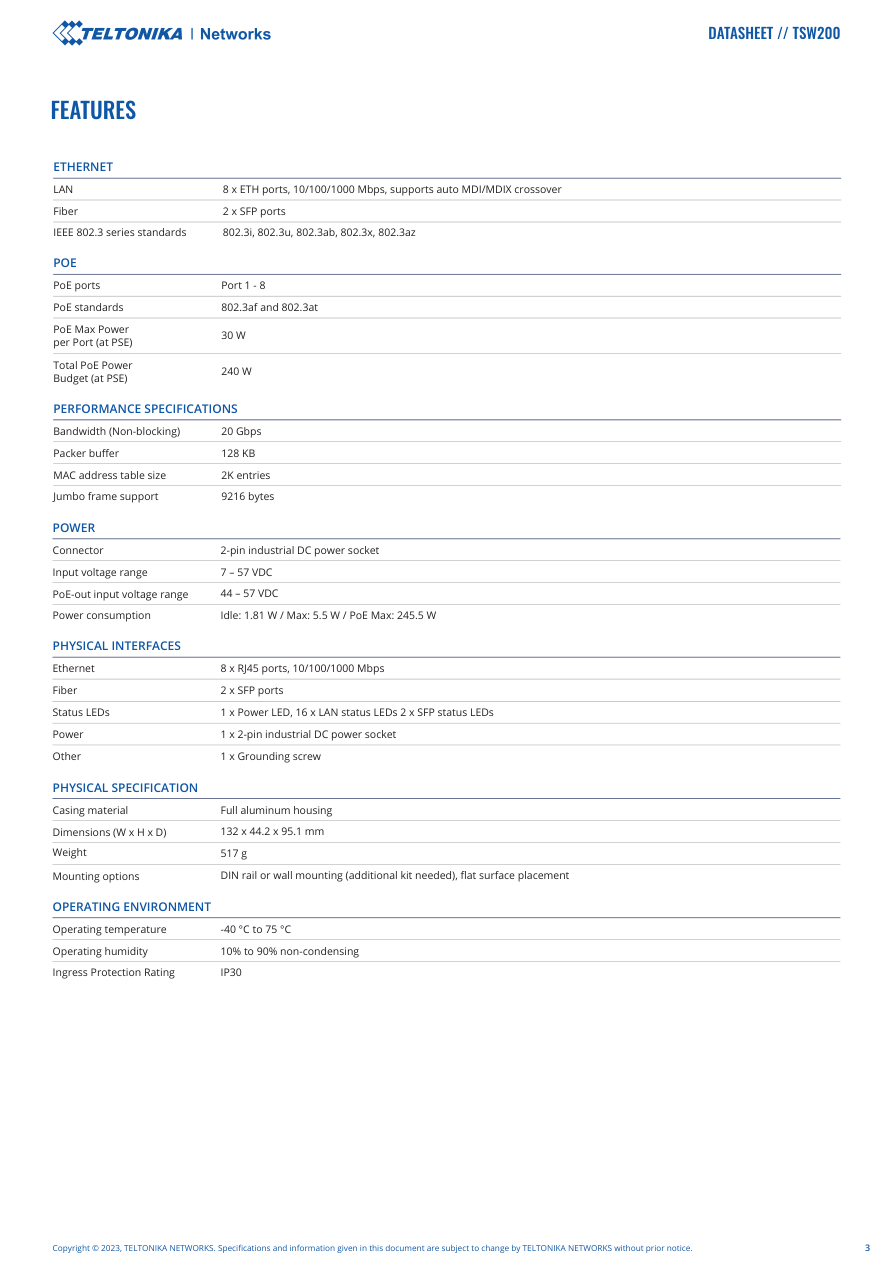 TSW200 specification page 3