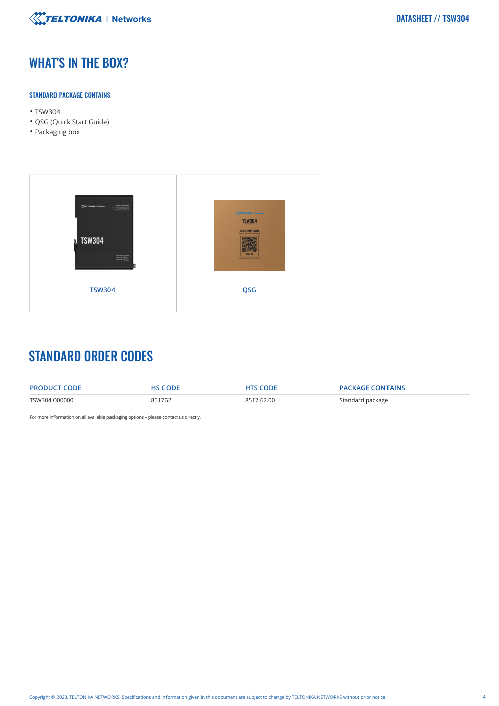 TSW304 Data Sheet หน้า 4