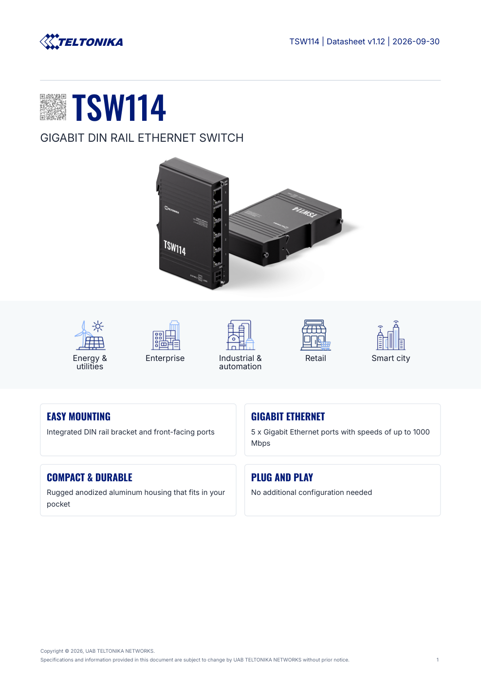 TELTONIKA TSW114 Data Sheet หน้า 1