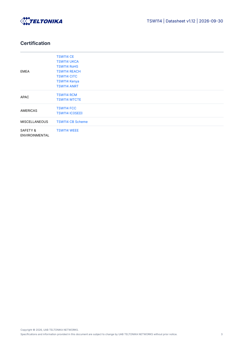 TELTONIKA TSW114 Data Sheet หน้า 3