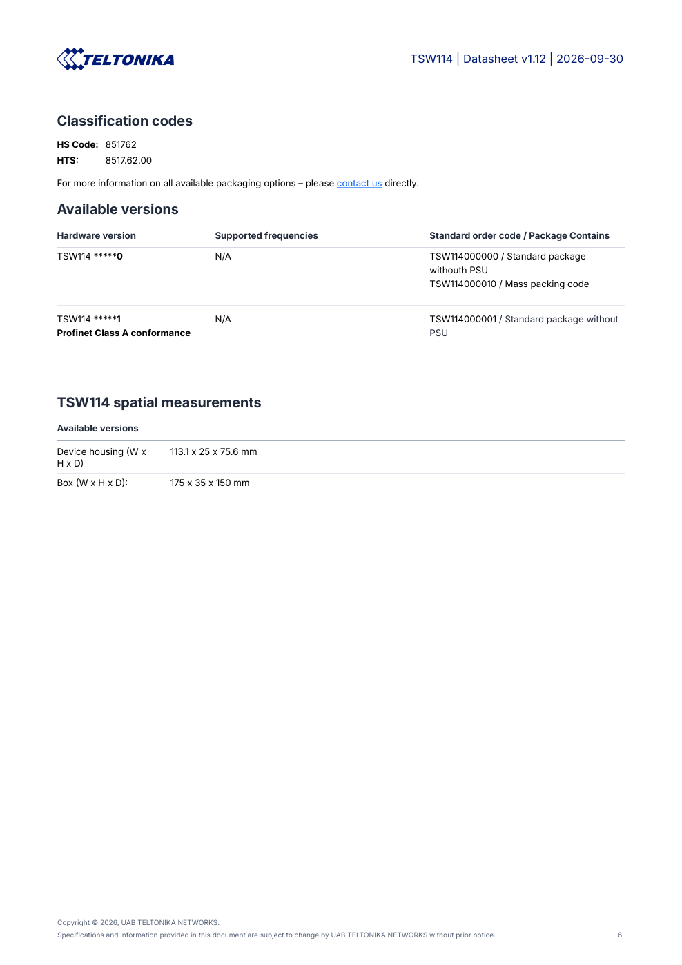 TELTONIKA TSW114 Data Sheet หน้า 6