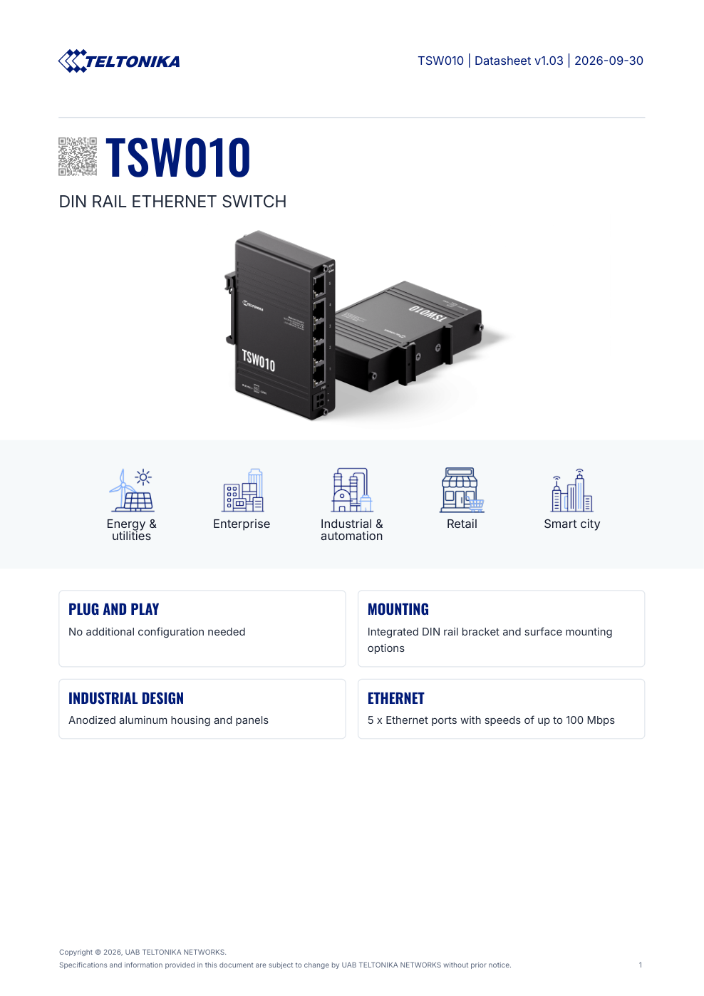 TSW010 Data Sheet หน้า 1
