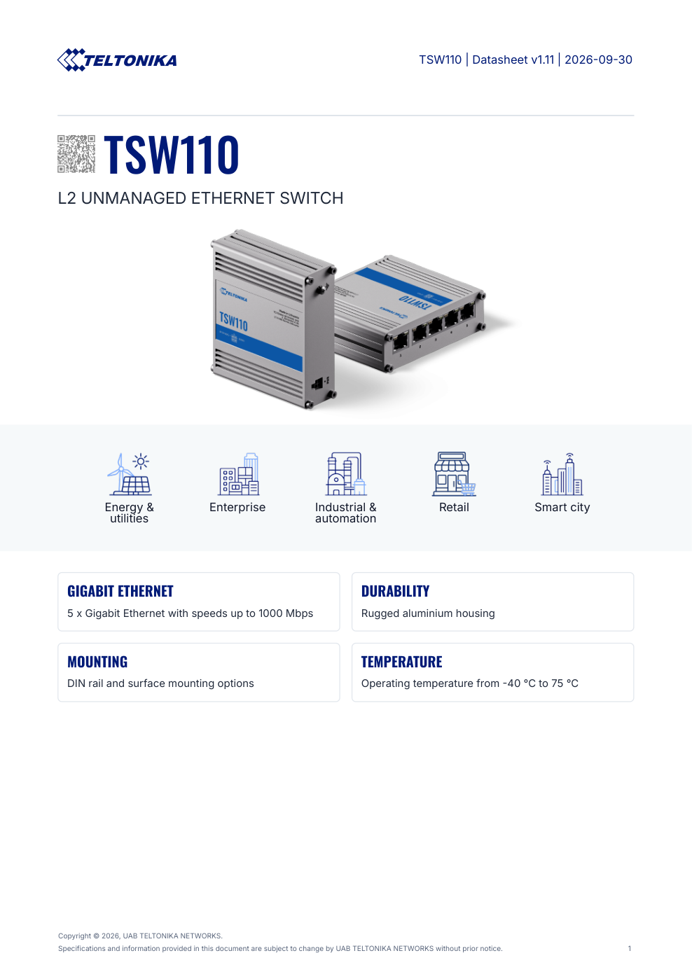 TSW110 Data Sheet หน้า 1