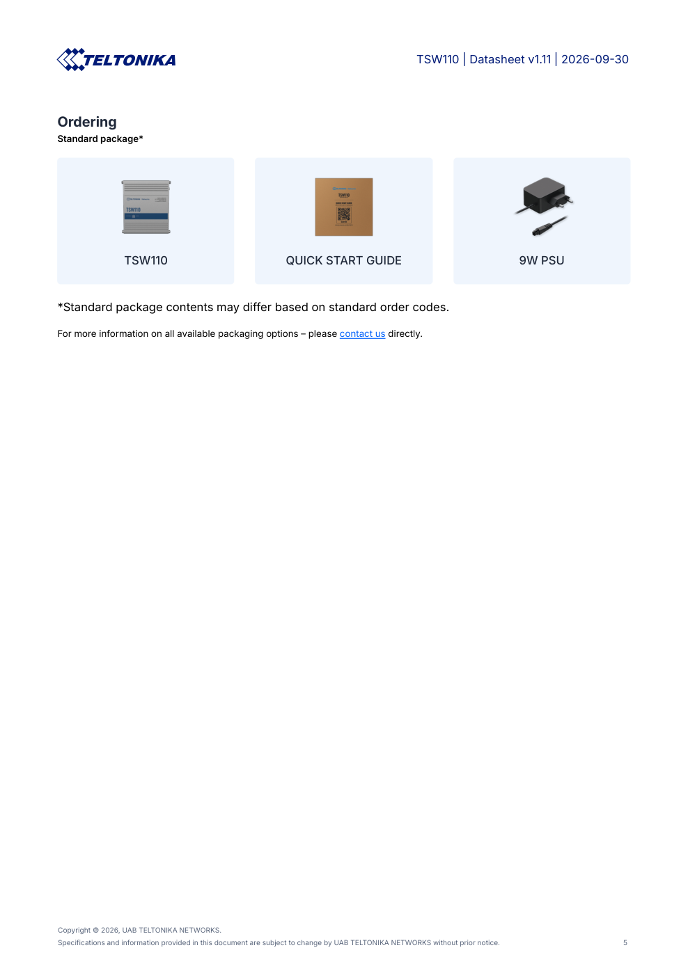 TSW110 Data Sheet หน้า 5