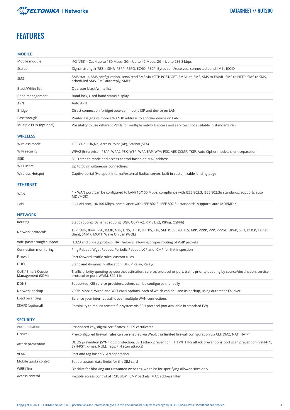 RUT200 Data Sheet หน้า 3