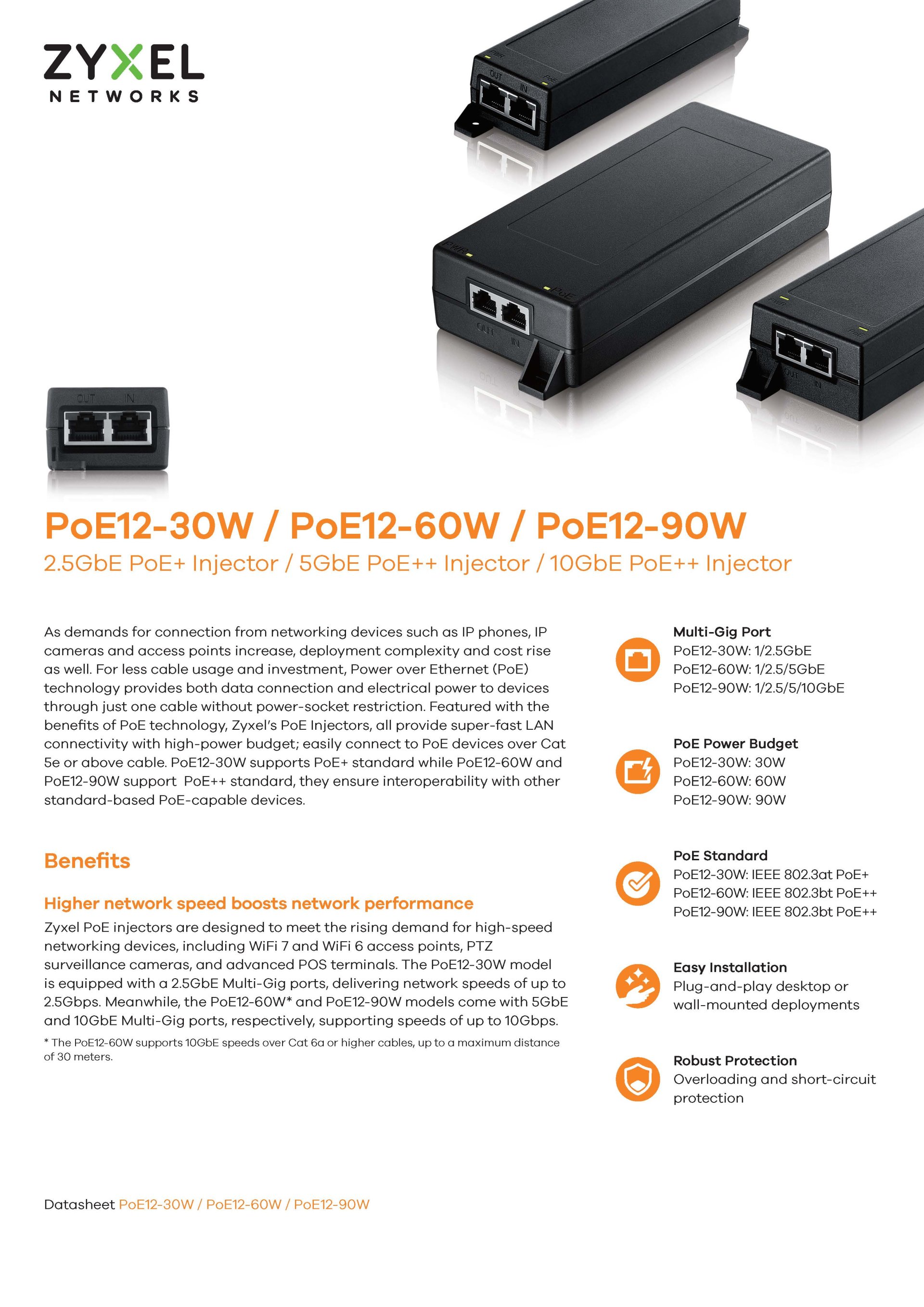 ZYXEL Multi-Gigabit PoE Injector Model: POE12-60W