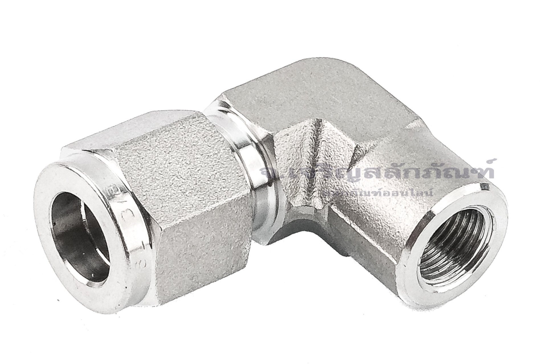 ข้อต่อตาไก่สแตนเลสเกรด 316L แบบงอ 90° (เกลียวใน x เสียบสาย) 1/8"x3/8" (เสียบท่อวงนอก 9.53 mm)