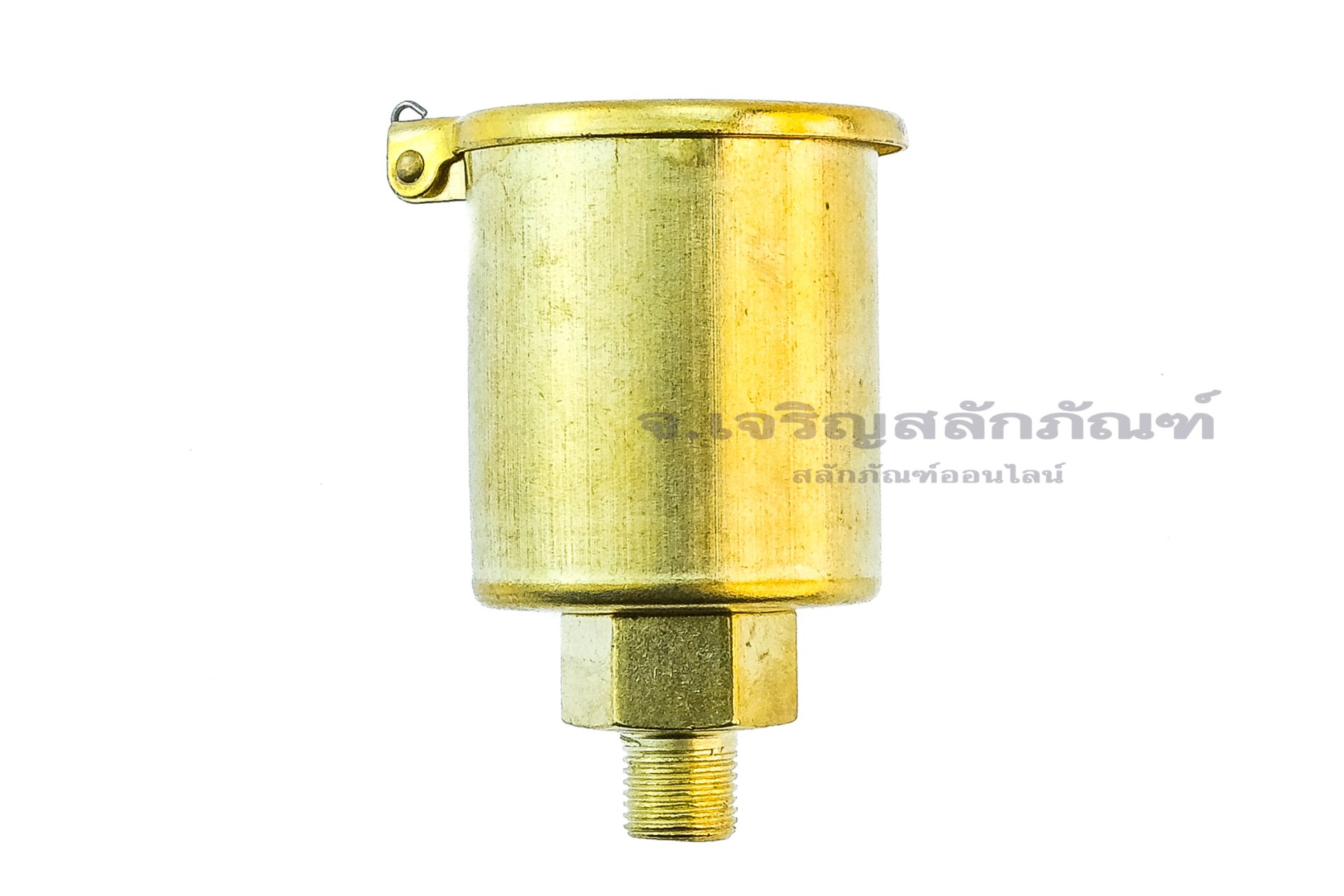 กาหยอดน้ำมัน ฝาสปริง ทองเหลือง แบบตรง  Spring Grease Oil Cup ความโตถ้วย 34 mm ยาว 58.6  mm ขนาดเกลียว 1/8"