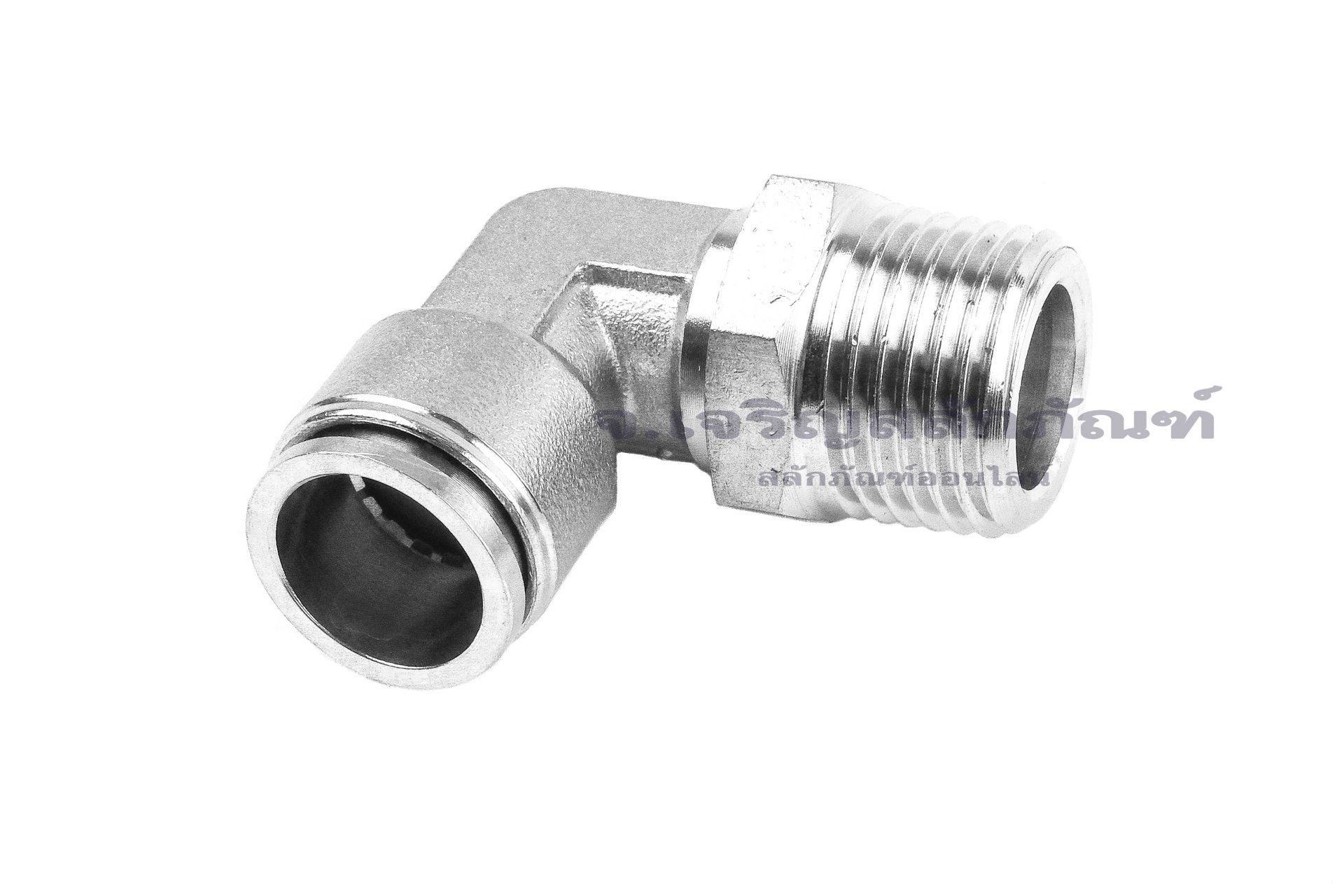 ข้อต่อลมแบบงอ 90° สแตนเลส 304 (เกลียวนอก x เสียบสาย) ขนาด 1/2" x 14 mm