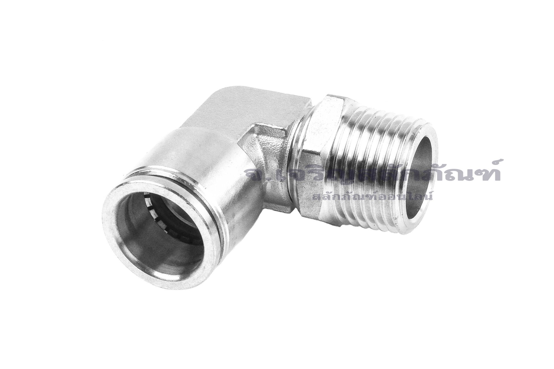 ข้อต่อลมแบบงอ 90° สแตนเลส 304 (เกลียวนอก x เสียบสาย) ขนาด 1/2" x 16 mm