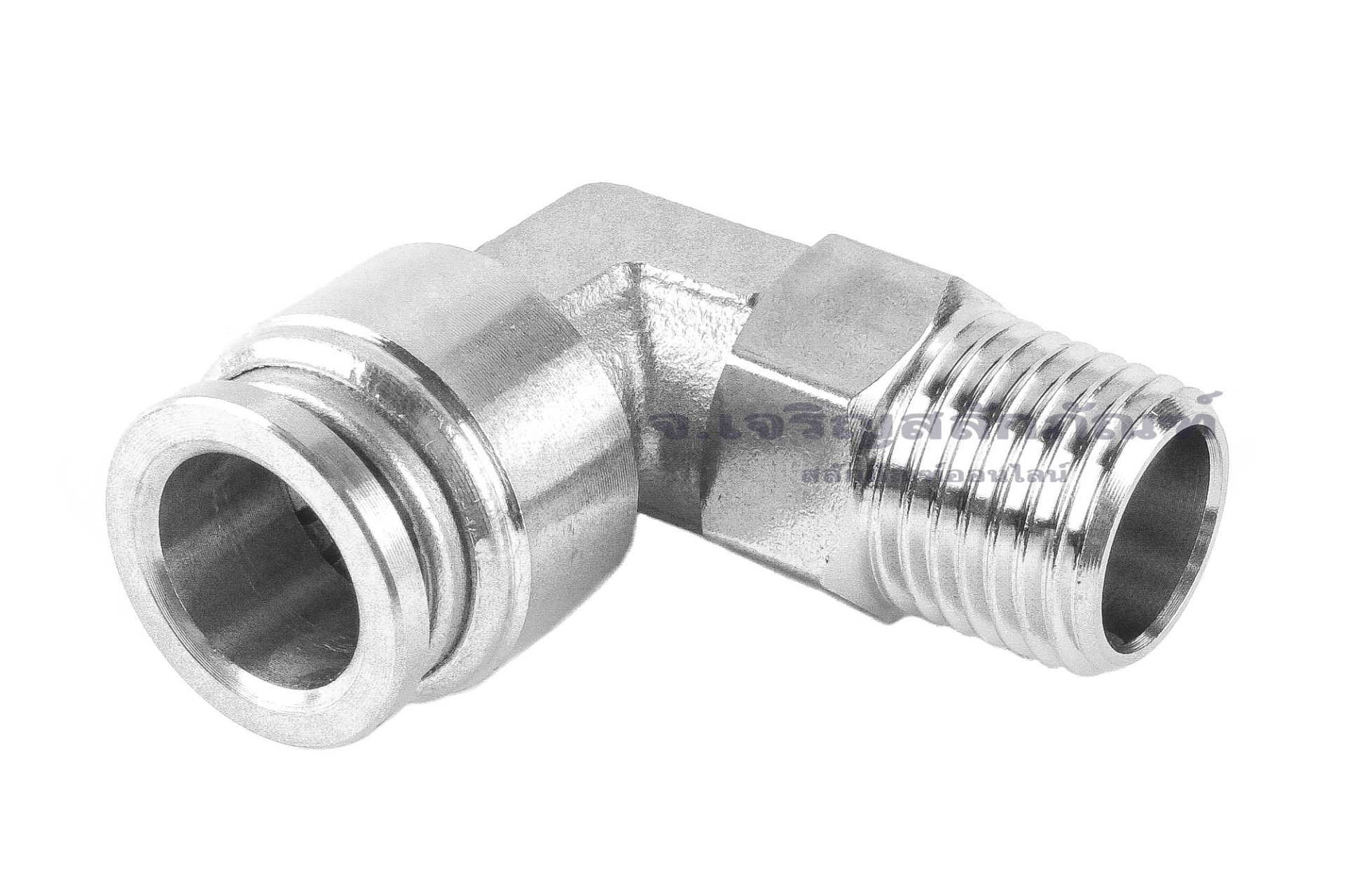 ข้อต่อลมแบบงอ 90° สแตนเลส 304 (เกลียวนอก x เสียบสาย) ขนาด 1/4" x 10 mm