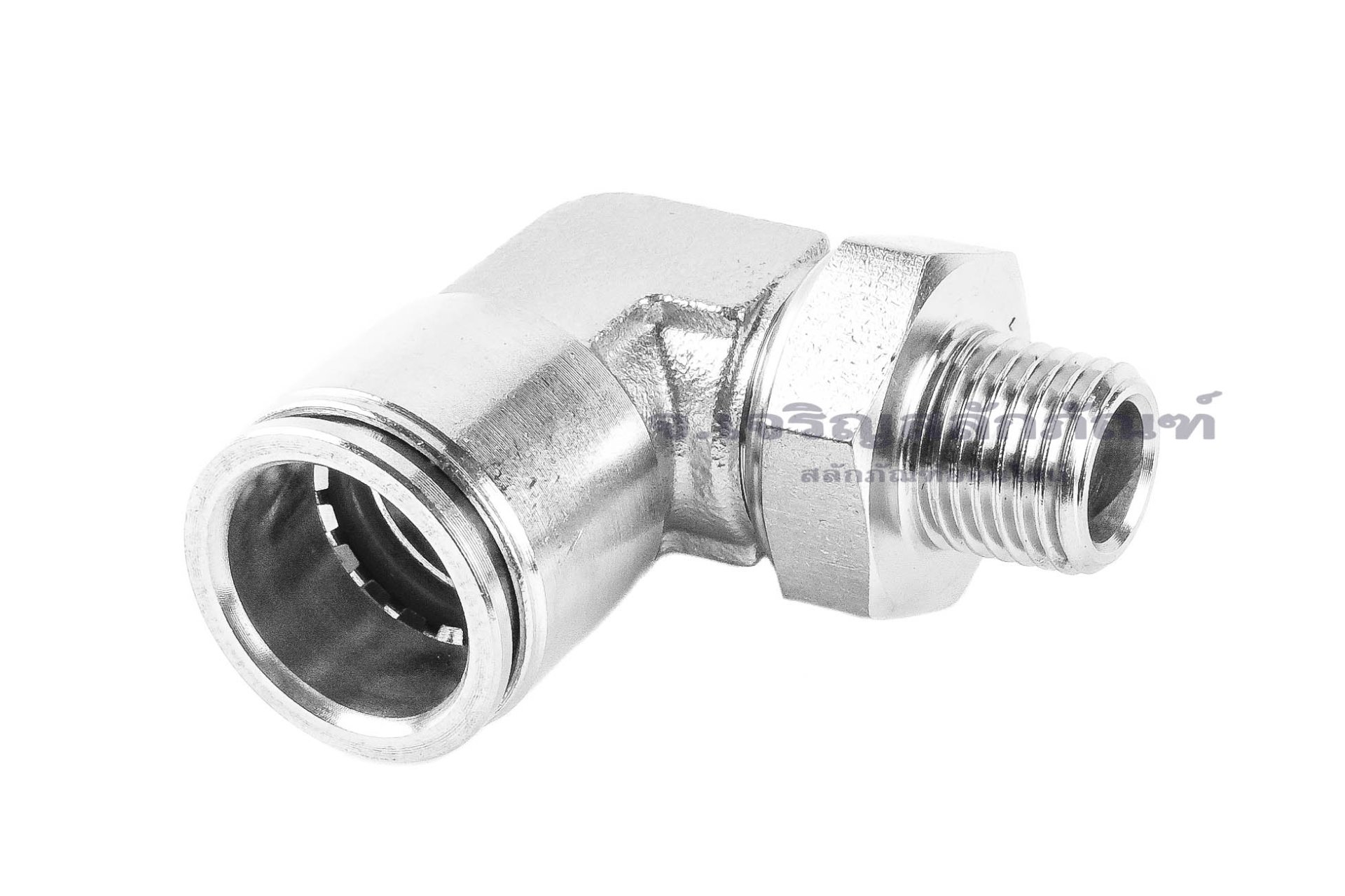 ข้อต่อลมแบบงอ 90° สแตนเลส 304 (เกลียวนอก x เสียบสาย) ขนาด 1/4"-19 (BSPT) x 16 mm
