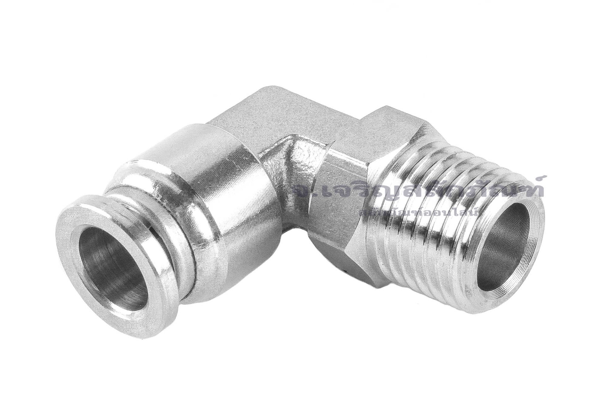 ข้อต่อลมแบบงอ 90° สแตนเลส 304 (เกลียวนอก x เสียบสาย) ขนาด 1/4" x 8 mm