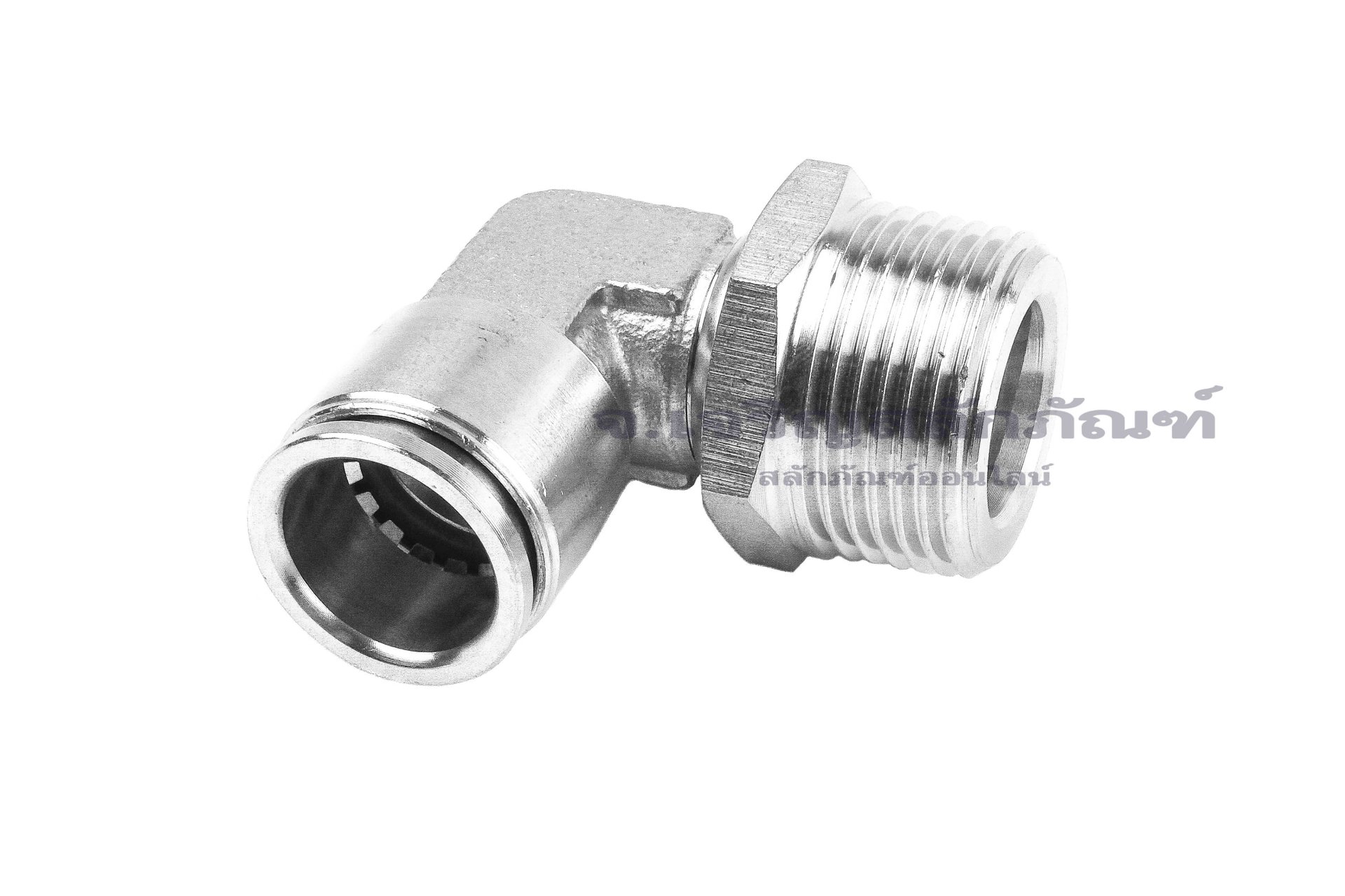 ข้อต่อลมแบบงอ 90° สแตนเลส 304 (เกลียวนอก x เสียบสาย) ขนาด 3/4" x 16 mm